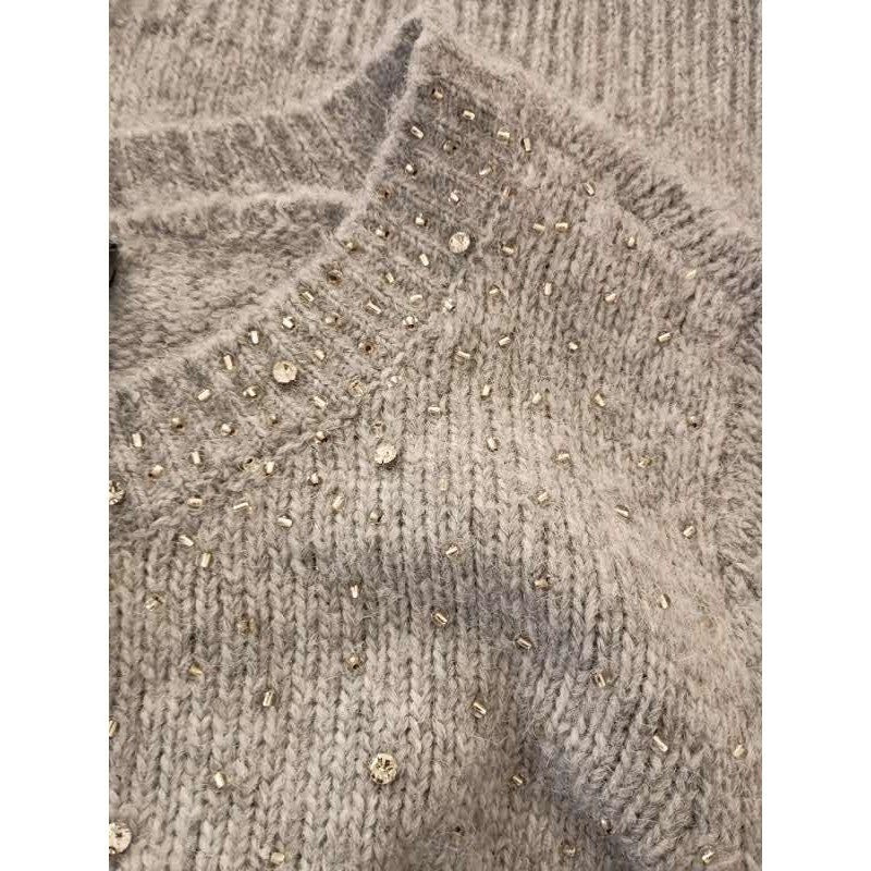 Lane Bryant NWT Sweater Plus Sz 22-24 Gray Sparkle Bead Crew Neck Long Sleeve