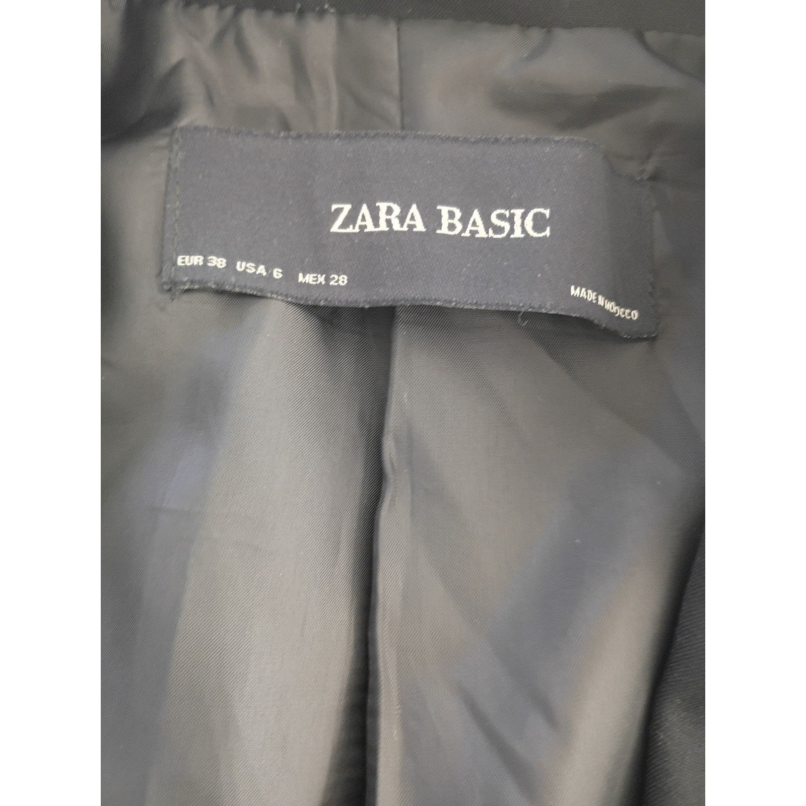 ZARA BASIC Black One Button Blazer Jacket Women US 6 Made in Morocco