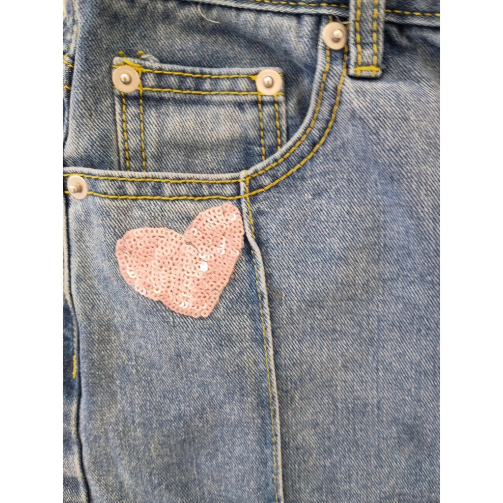 CIDER PINK Closet Sequin Heart Straight Leg Jeans High Rise Side Slit S 25x30