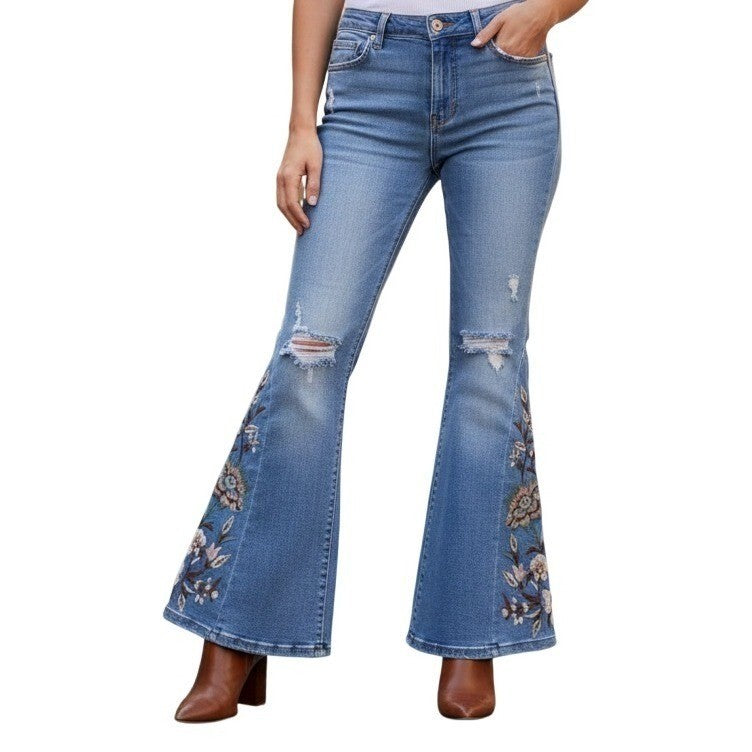 Celebrity Pink Generation Floral Embroidered Flare Jeans Light Wash Womens W 26