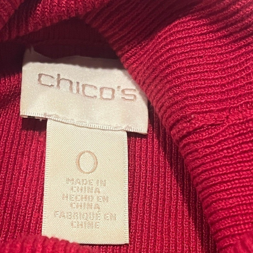 Chico's Red Ribbed Turtleneck Long Sleeve Sweater Mock Neck Fits S