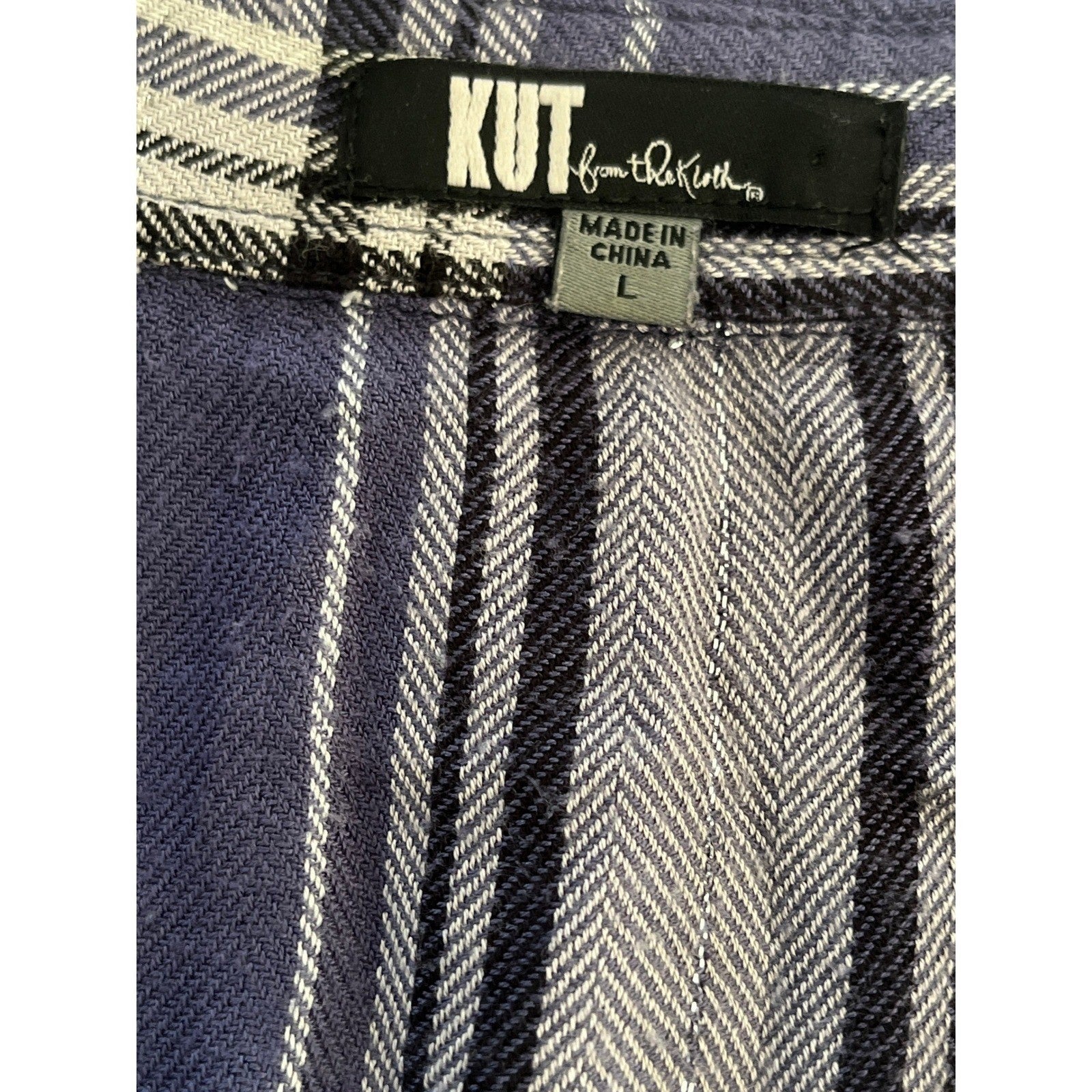KUT from the Kloth Plaid Flannel Button Up Shirt Blue Black White Size L