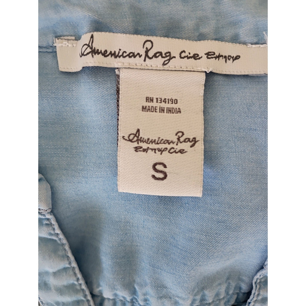 American Rag Cie Light Blue Chambray Embroidered Tunic Shirt Size Small