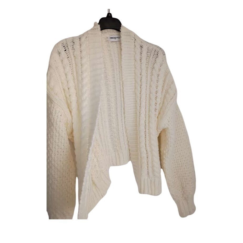 Princess Polly Elegant Cozy Cream Cable Knit Cropped Cardigan Open Front M NWOT