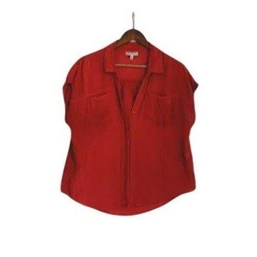 Lucky Brand Red Viscose Short Sleeve Button Down Shirt Women's M