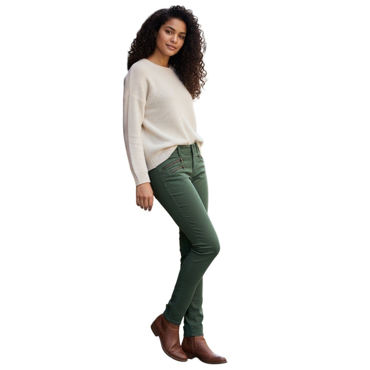 Joe's Jeans Rocker Skinny Olive Green Zipper Detail Stretch 28x31