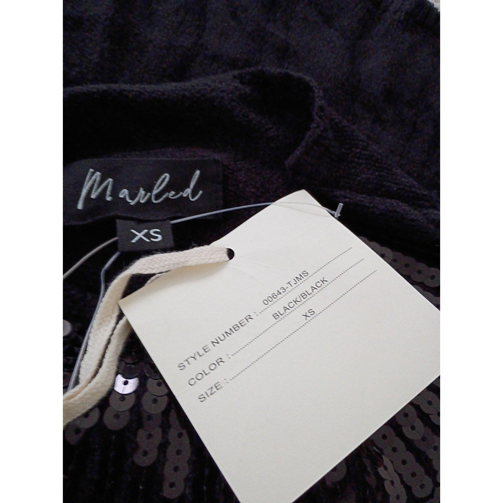NWT Sequin Cropped Mock Neck Sweater Black Marled Party Knit Fits S