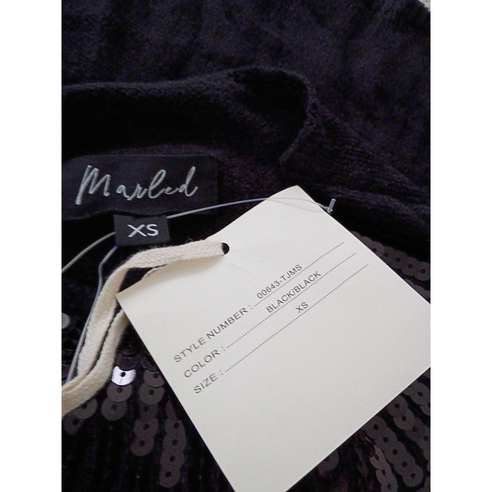 NWT Sequin Cropped Mock Neck Sweater Black Marled Party Knit Fits S