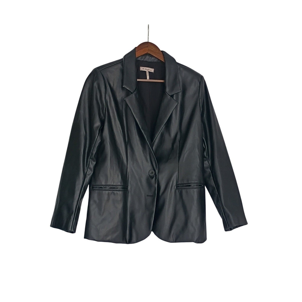 BCBGeneration Black Faux Leather Blazer Jacket S Small 38 Single Button Y2K Chic