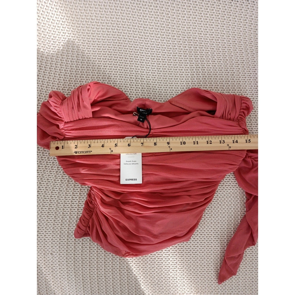 Express Body Contour Ruched Mesh Sweetheart Top Dark Rose Pink XS NWT
