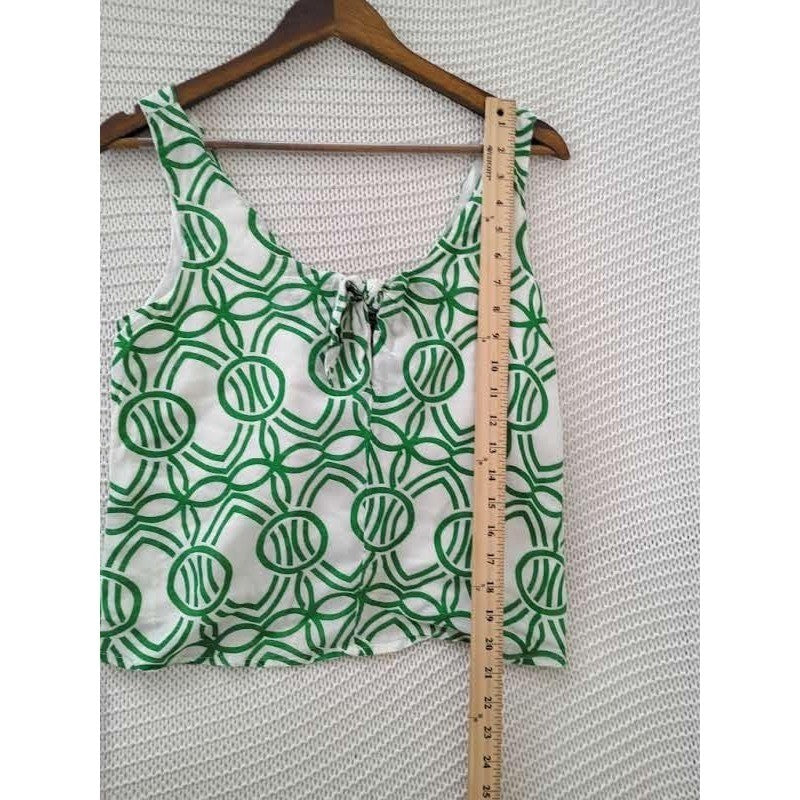 Maeve Anthropologie Green White Geometric Print Sleeveless Crop Top Fits S $78