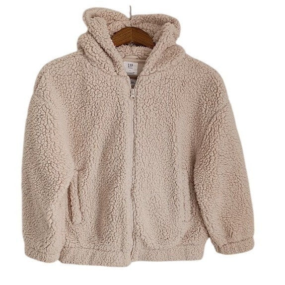 GAP Cream Soft Sherpa Fleece Zip Up Hoodie Cozy Loungewear Jacket Warm Small