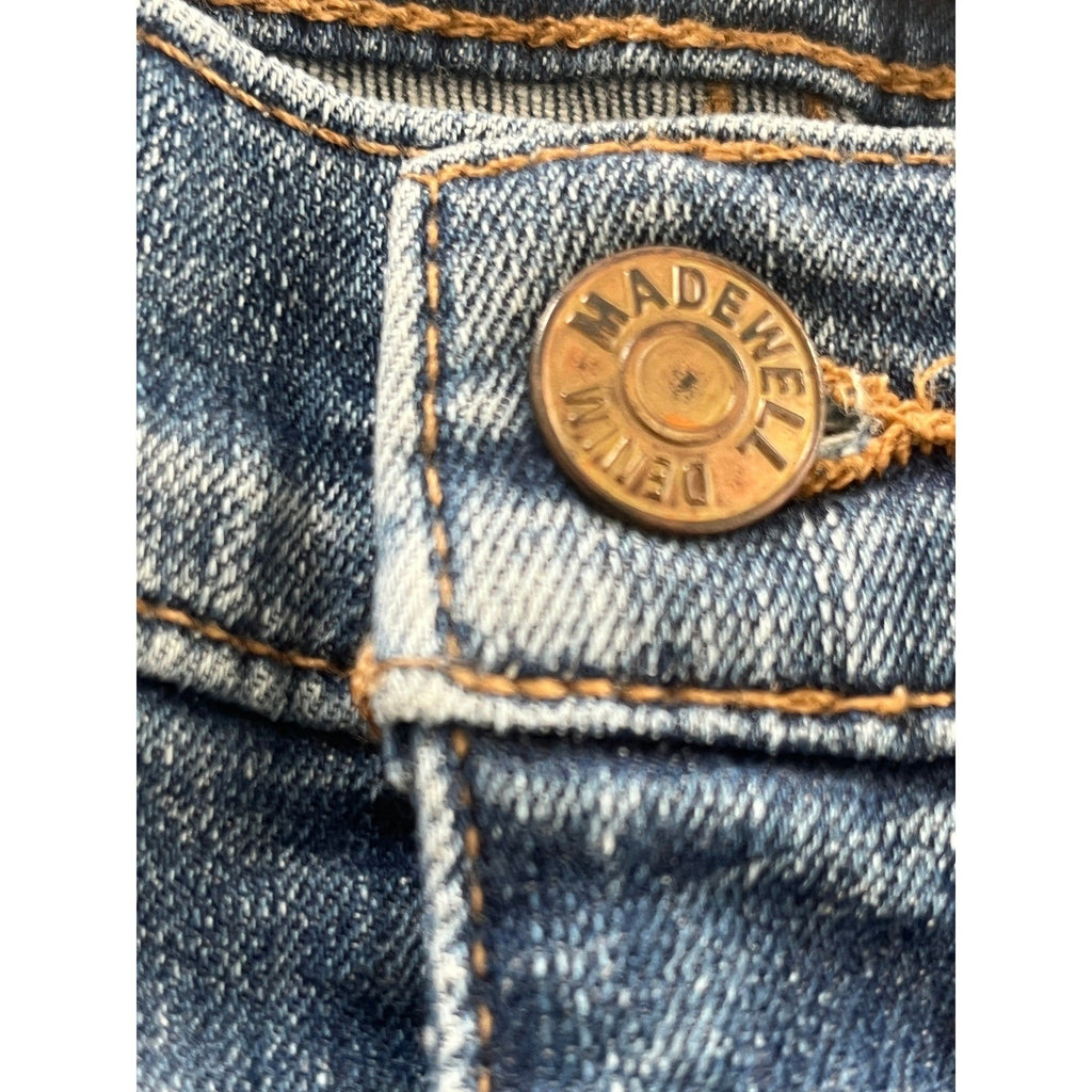 Madewell Women Blue Denim Jeans Button Fly Distressed Straight Leg Size 27