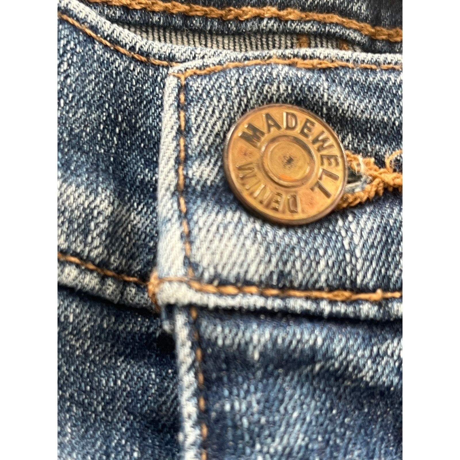 Madewell Women Blue Denim Jeans Button Fly Distressed Straight Leg Size 27
