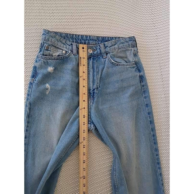 &Denim H&M Wide Leg Ultra High Waist Jeans 4/26x31 Light Wash Distressed Blue