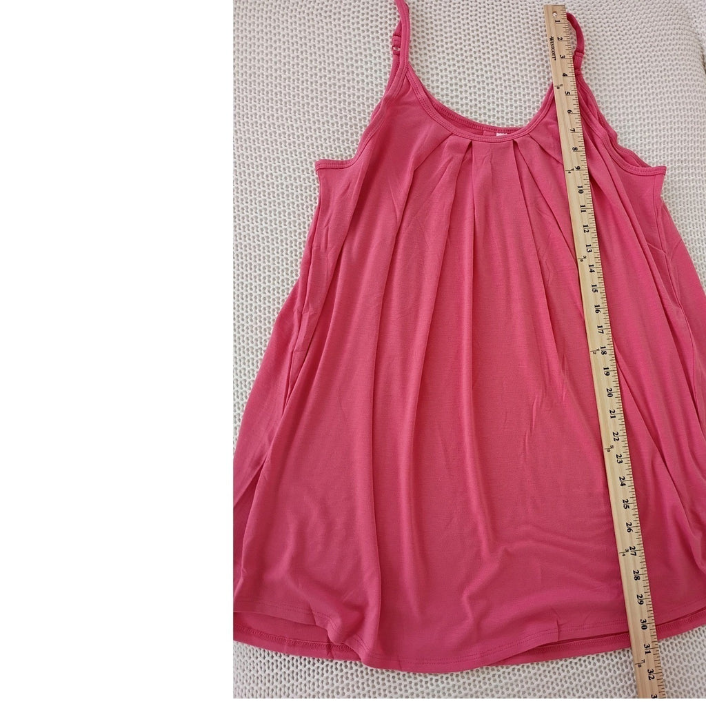 NWT Cozy Flowy Pink Pleated Cami Tank M Adjustable Straps Boho Summer Top