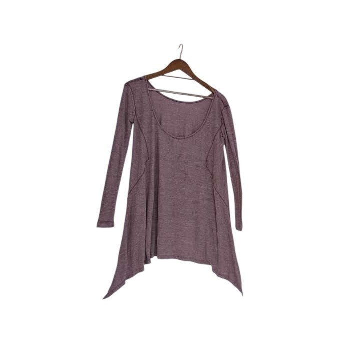 Free People Thermal Waffle Knit Tunic Sharkbite Hem Boho Long Sleeve Plum Fits S