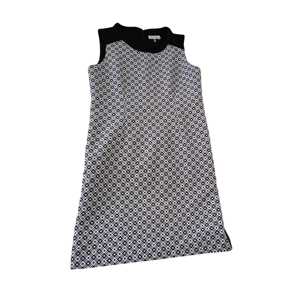 Calvin Klein Black White Geometric Sheath Midi Dress Sleeveless 12 Work Career