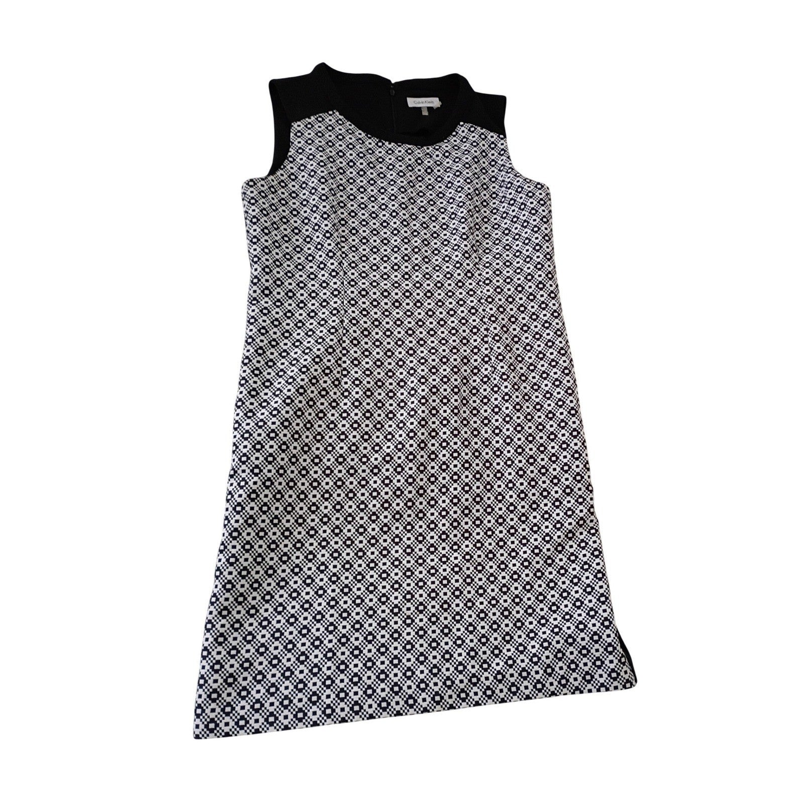 Calvin Klein Black White Geometric Sheath Midi Dress Sleeveless 12 Work Career