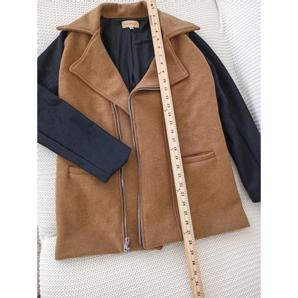Otis & Maclain Wool Blend Moto Jacket Camel Brown Mixed Media USA S