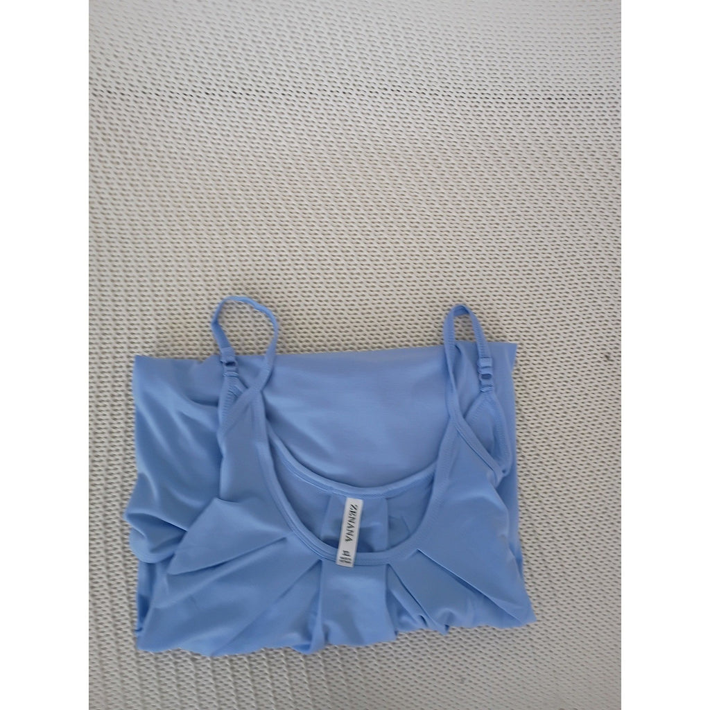 NWT ZENANA Periwinkle Blue Pleated Flowy Cami Tank S Boho Lightweight Relax Fit