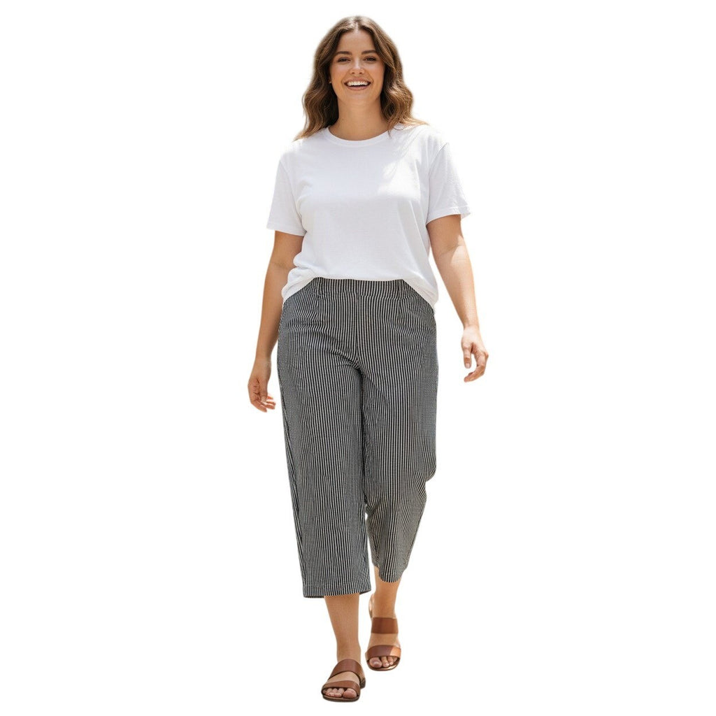 Alfred Dunner Striped Cotton Pull On Rouched W Pants Straight Leg Fits X/XL