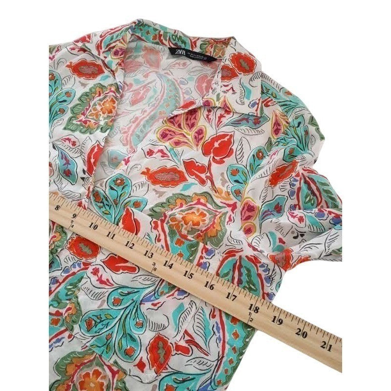 ZARA Paisley Print Viscose Button Up White Multi S Ornamental Intricate Chic