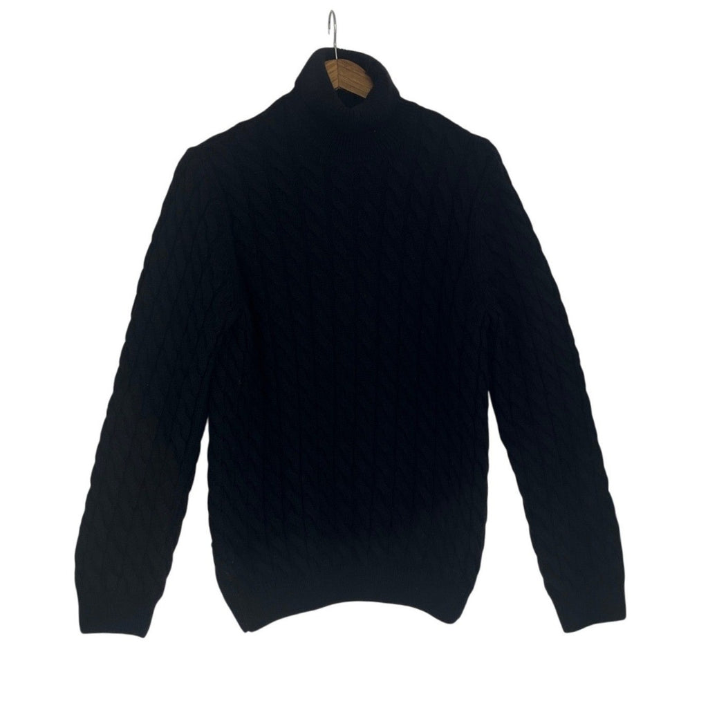 ZARA Black Cable Knit Fisherman Turtleneck Sweater 20% Wool Chunky Warm Winter M
