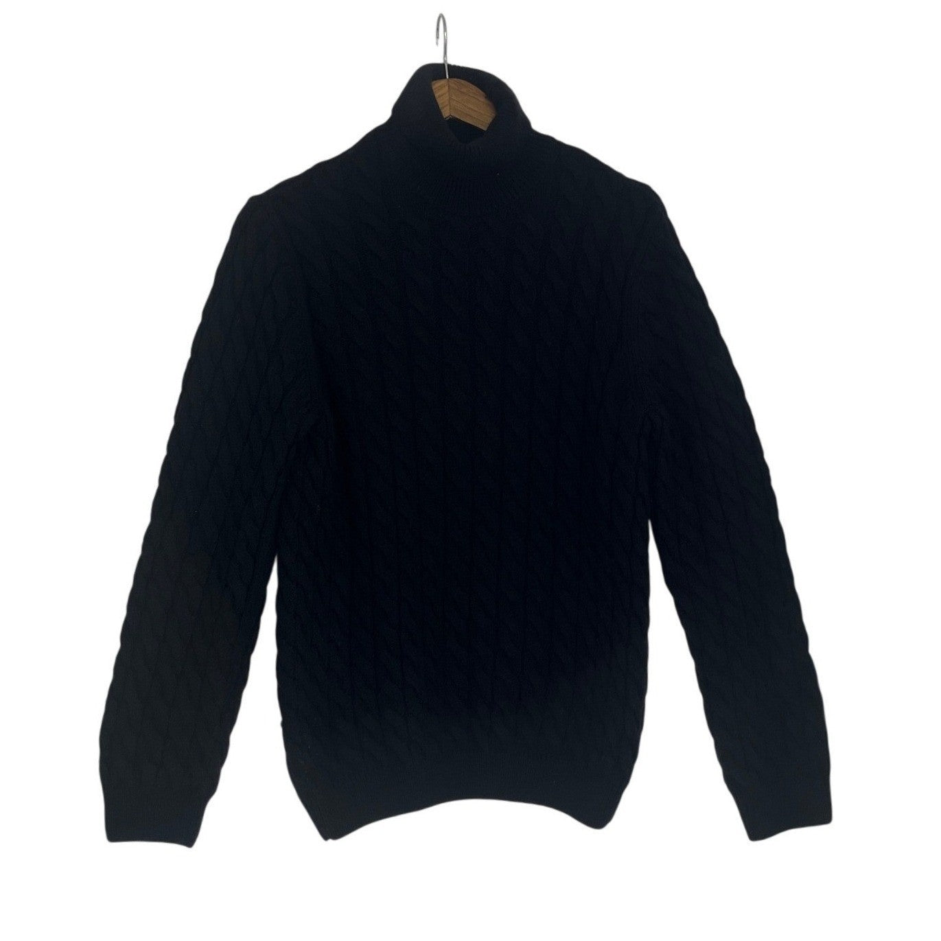 ZARA Black Cable Knit Fisherman Turtleneck Sweater 20% Wool Chunky Warm Winter M