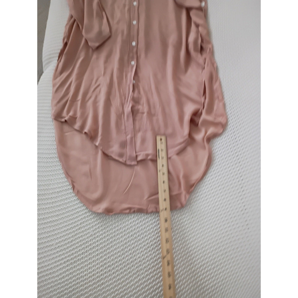 NWT RHEA Boho Dusty Pink Viscose High Low Button Down Shirt Dress OS Coastal