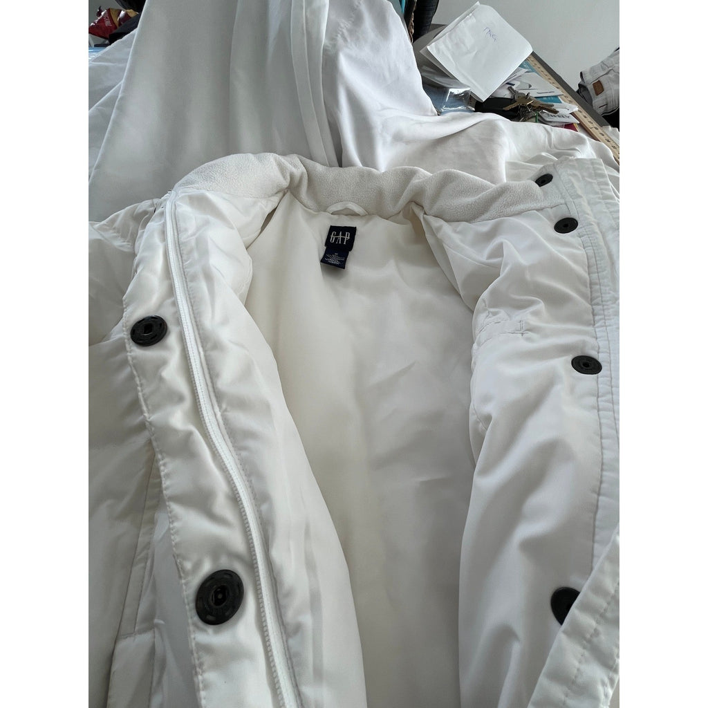 GAP Puffer Jacket White Down Quilted Fleece Lined Collar Full Zip Pockets M