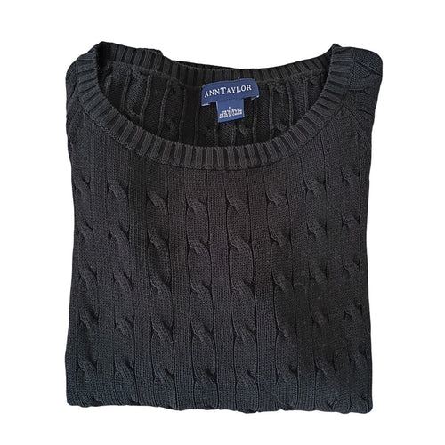 Ann Taylor Black Cable Knit 75% Silk Sweater Top Size S