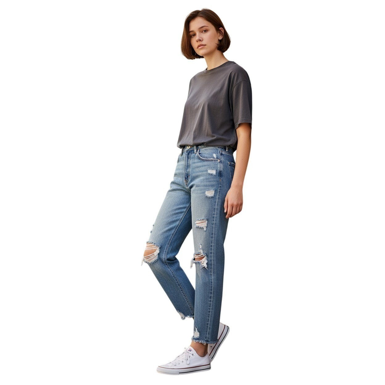 Wild Fable High Rise Mom Jeans Distressed Light Wash Denim Size 6