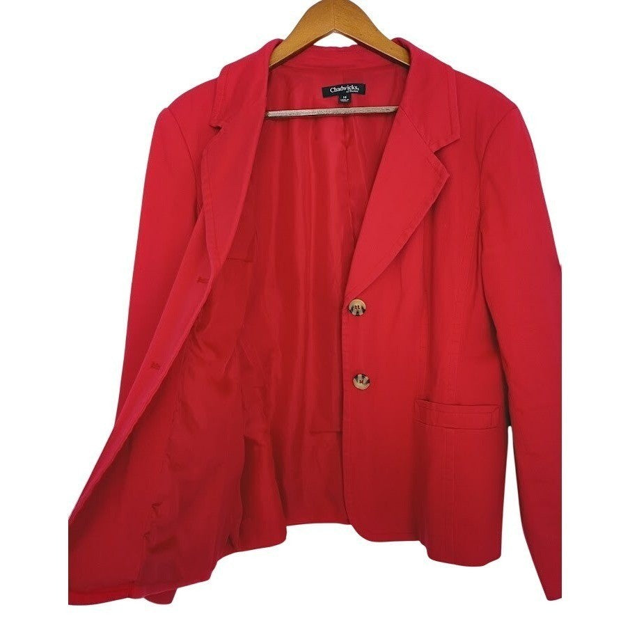 Red Cotton Blazer Tailored Career Jacket Size 14 NWOT Professional Chadwicks