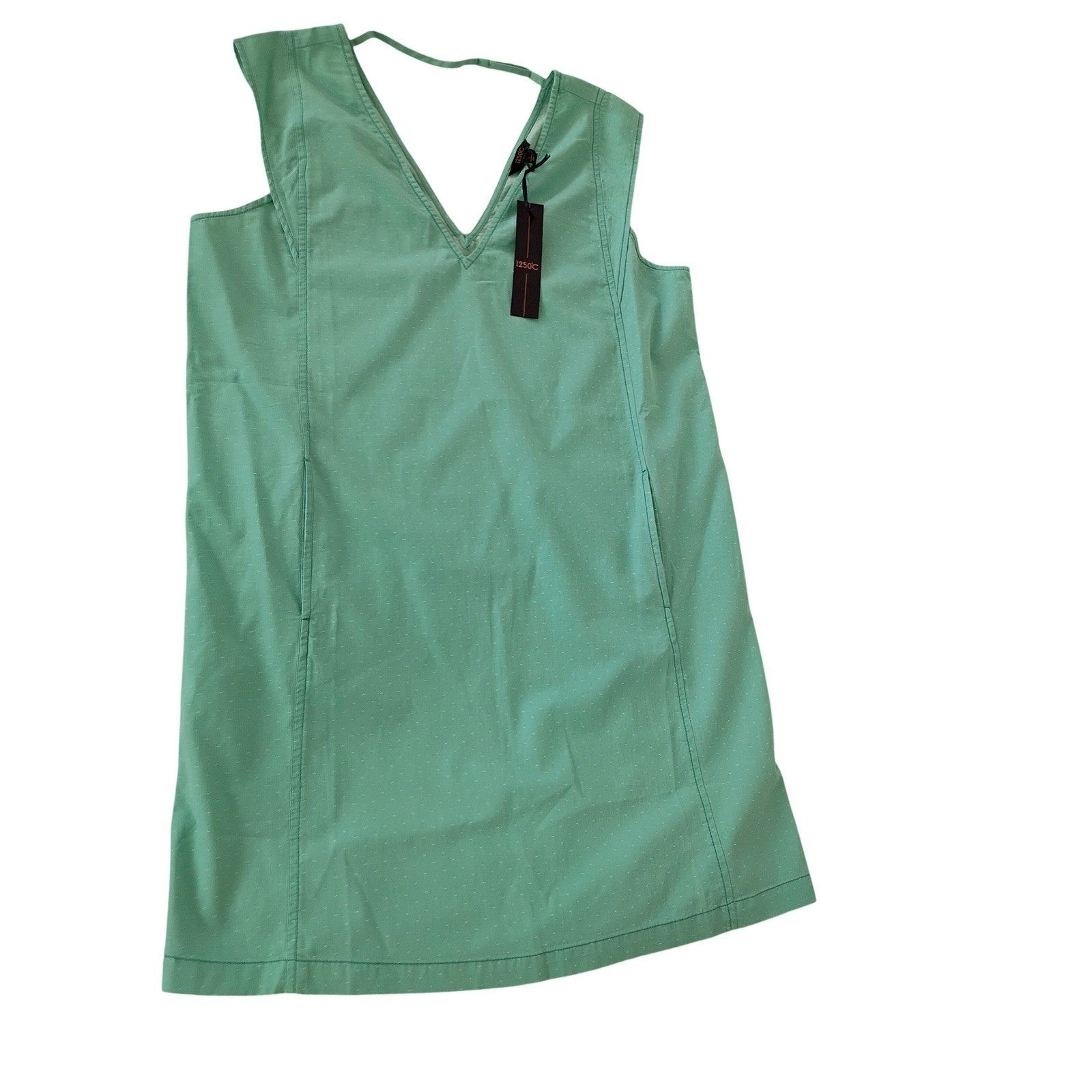 NWT 1250°C Mint Green V-Neck Sleeveless Shift Dress 100% Cotton L Minimalist