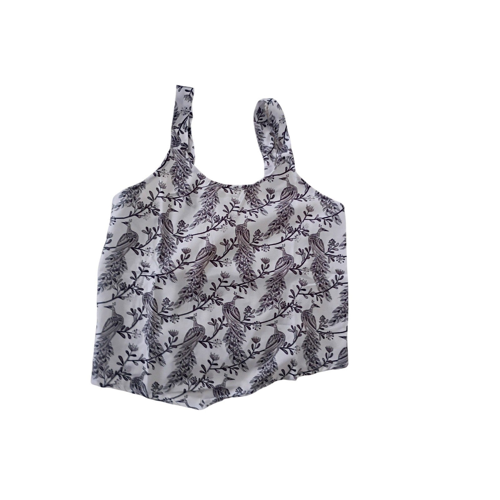 NWT RHEA Boho Peacock Floral Print Scoop Neck Tank Top Black White Slvlss Blouse