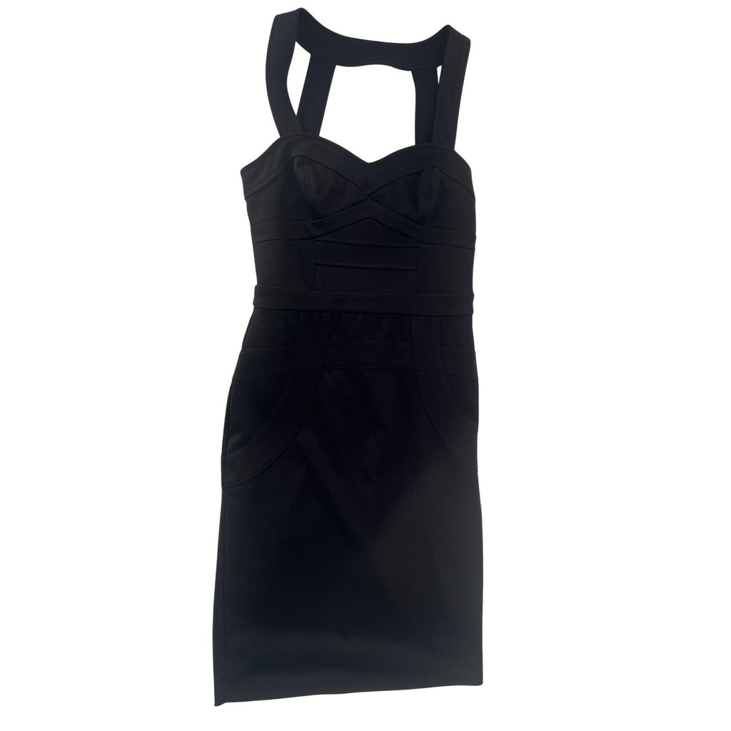 ICE Black Bodycon Dress Cutout Back Gold Zipper Sleeveless Cocktail S Elegant