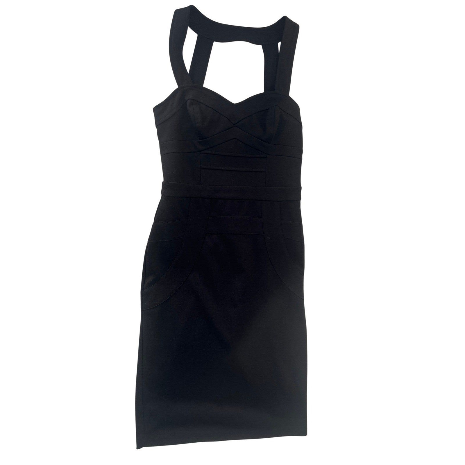ICE Black Bodycon Dress Cutout Back Gold Zipper Sleeveless Cocktail S Elegant