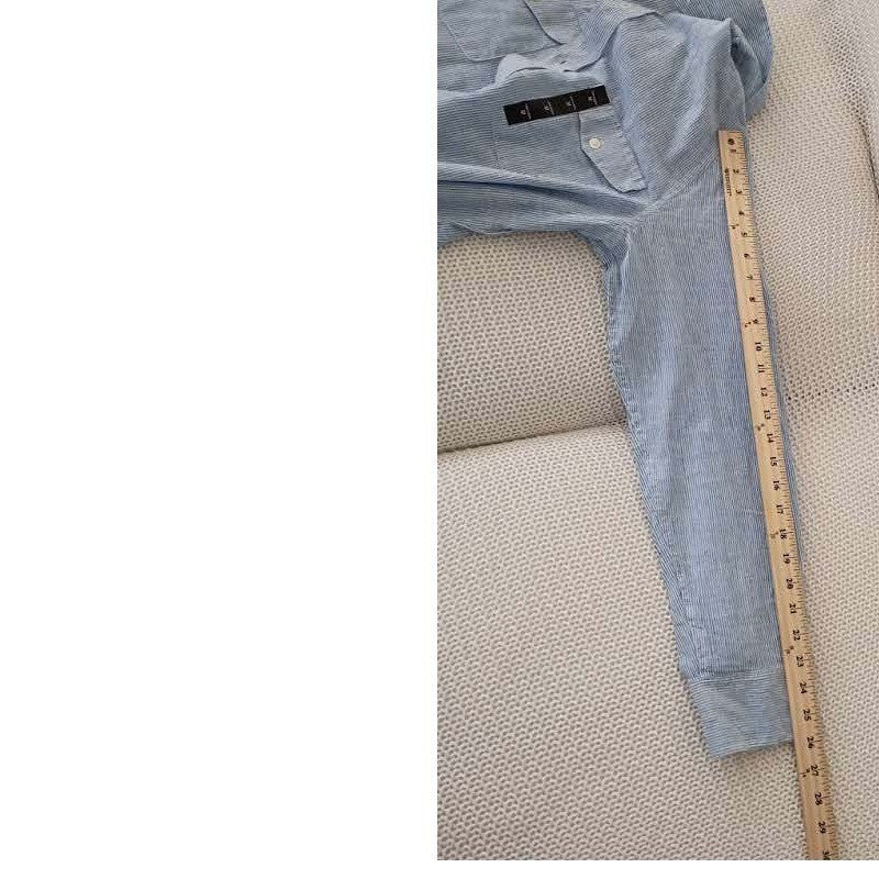 New Banana Republic Blue White Stripe 55% Linen  Button Down Shirt Men Medium M