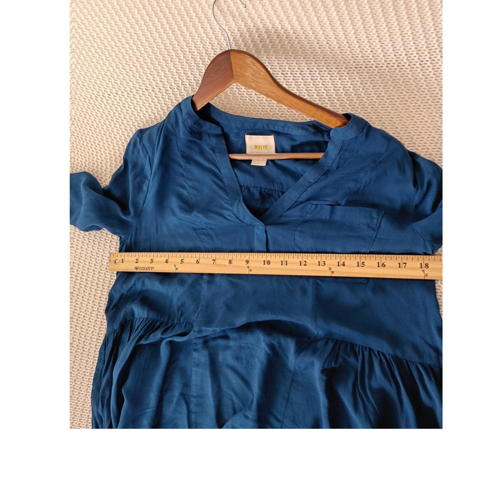Maeve Anthropologie Teal Blue Peplum Blouse Split Neck Rayon Top Fits S Boho $88