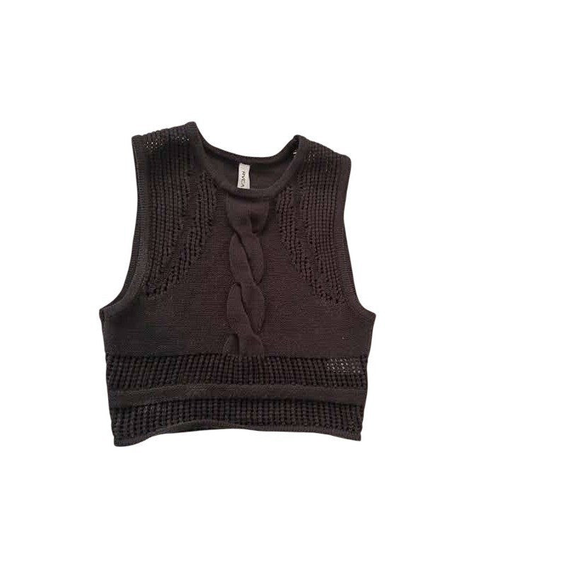 RVCA Charcoal Cable Knit Mesh Crop Tank Top XS Cotton Blend Boho Goth