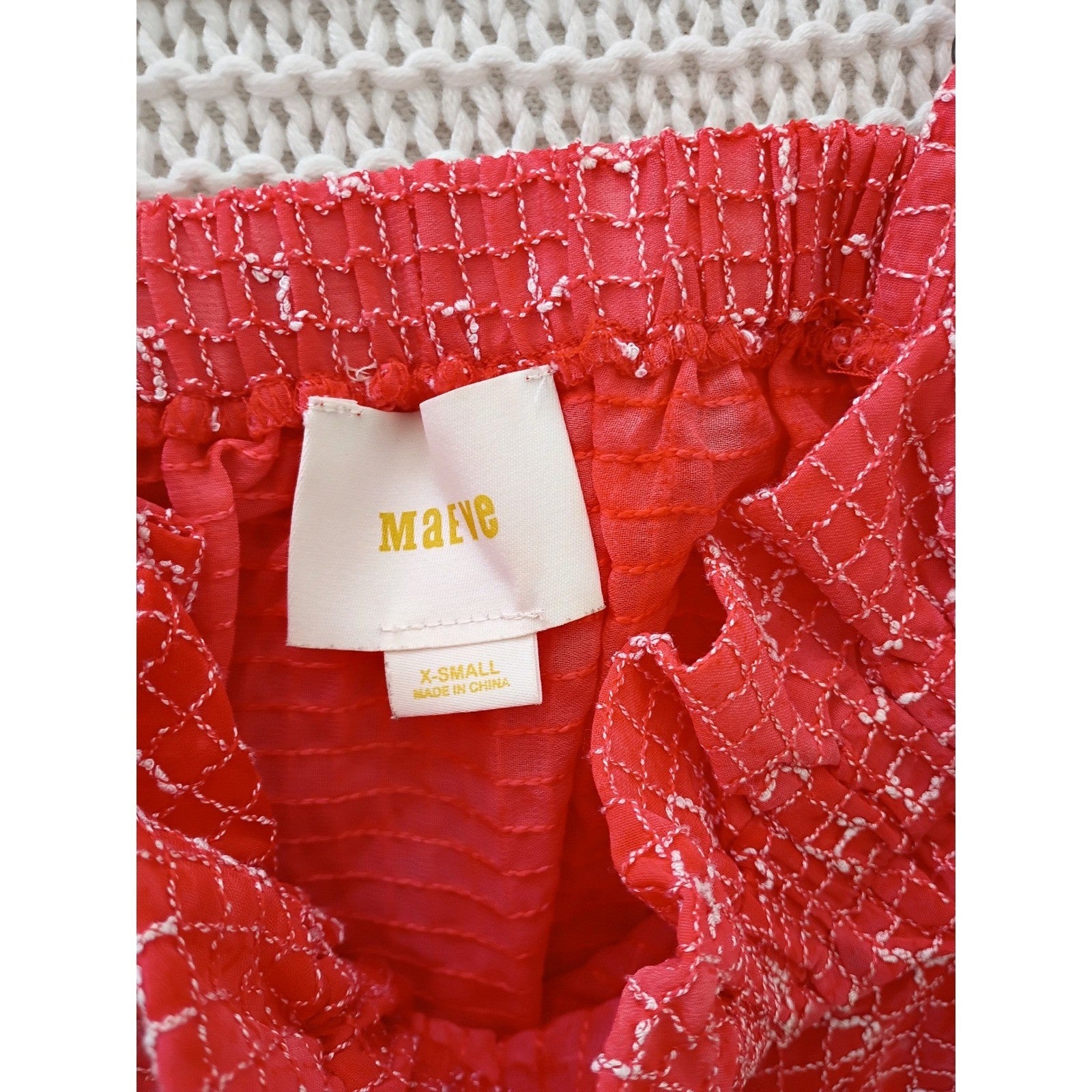 Maeve Anthropologie Red White Grid Print Ruffle Camisole Top Fits S Coastal