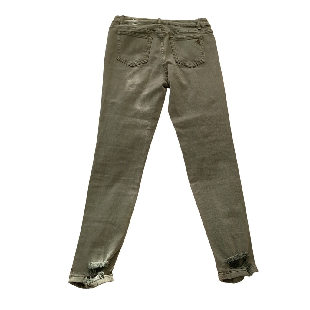 VIP JEANS Women's Olive Green Distressed Ripped Skinny Jeans Edgy Streetwear 28