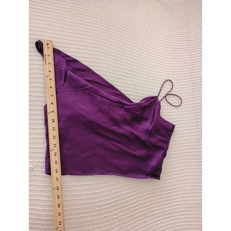 Zara Purple Satin One Shoulder Draped Asymmetrical Crop Top M Medium 6 8 Party