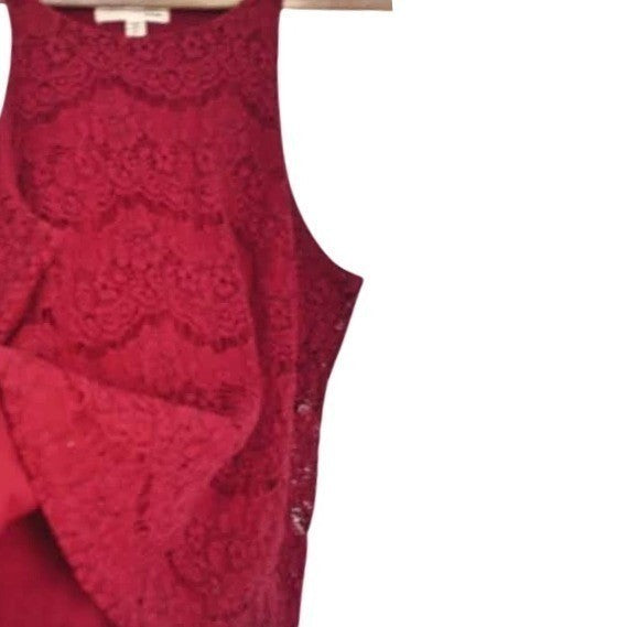 MONTEAU LA Burgundy Lace Halter Top S Romantic Coquette Elegant Cotton Blend