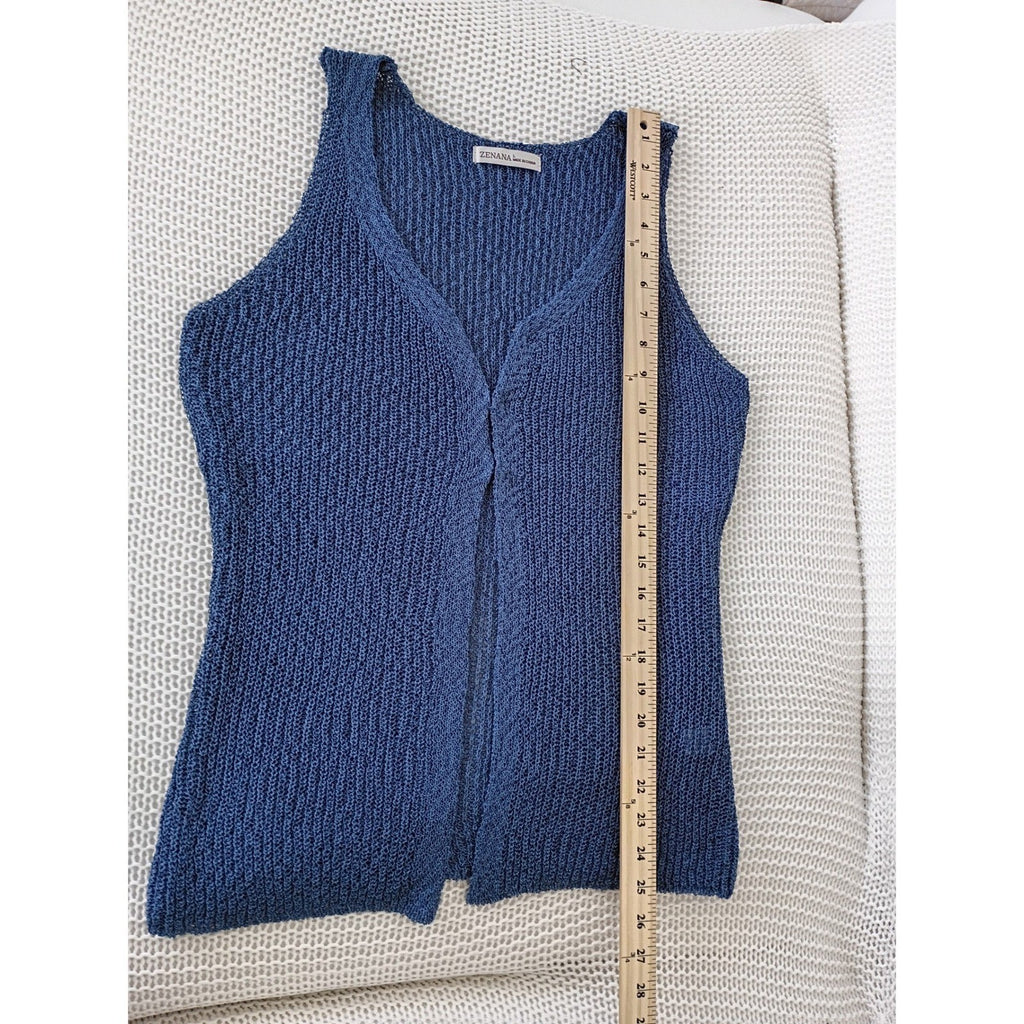 NWT Zenana Boho Blue Open Knit Crochet Sleeveless V-Neck Vest M Festive