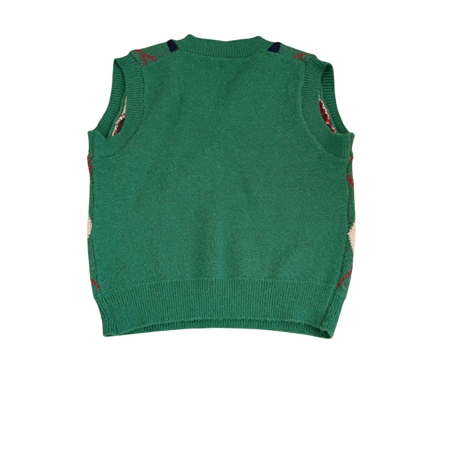 Vintage Argyle Sweater Vest Green Navy V-Neck Sleeveless Knit Preppy Academic