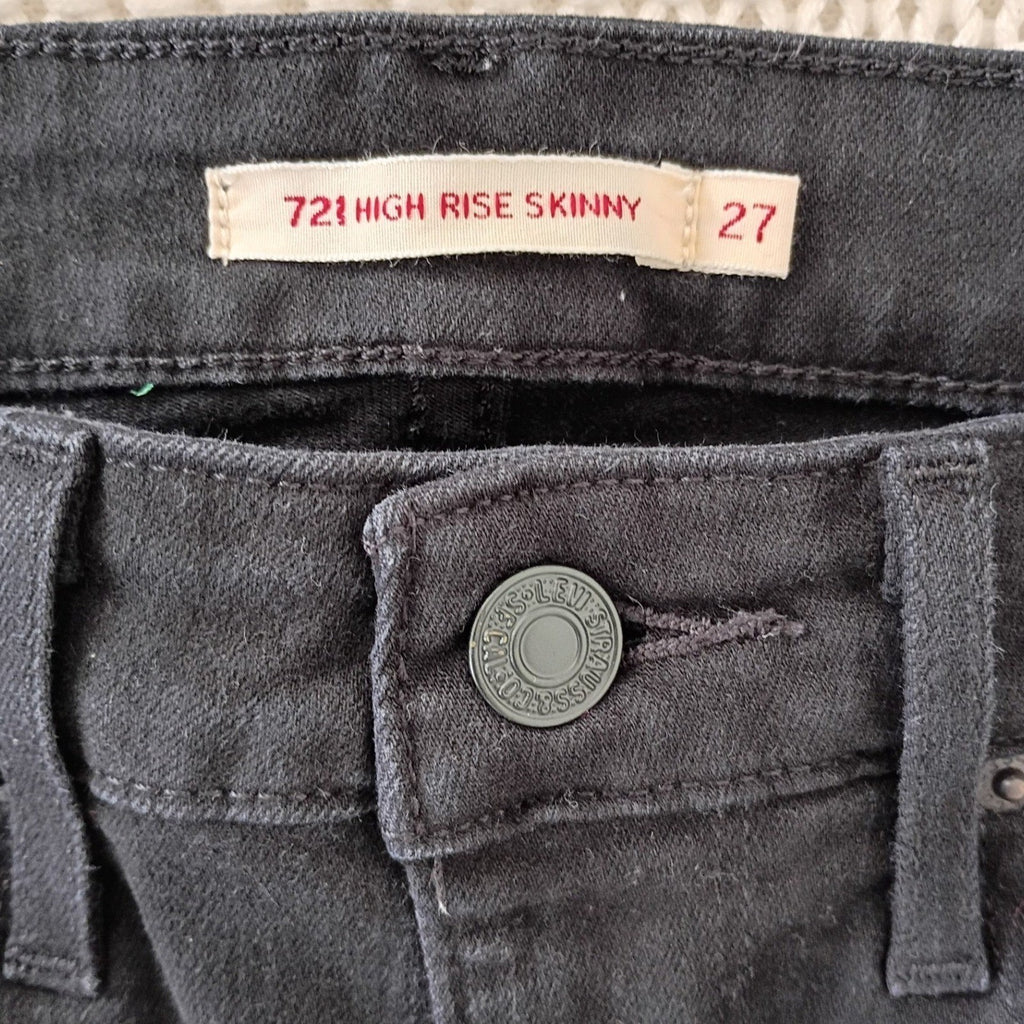 LEVI'S 721 High Rise Skinny Black Jeans 27x29 NWOT Distressed Cotton Viscose