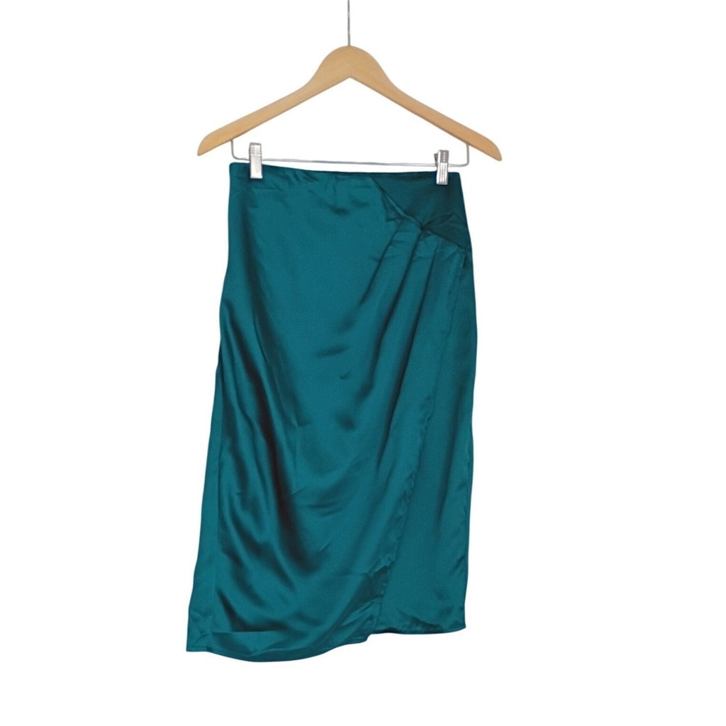 90s Minimal Satin Slip Midi Skirt Teal Clean Girl Aesthetic S NWOT