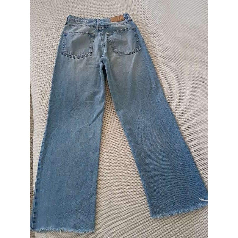 &Denim H&M Wide Leg Ultra High Waist Jeans 4/26x31 Light Wash Distressed Blue